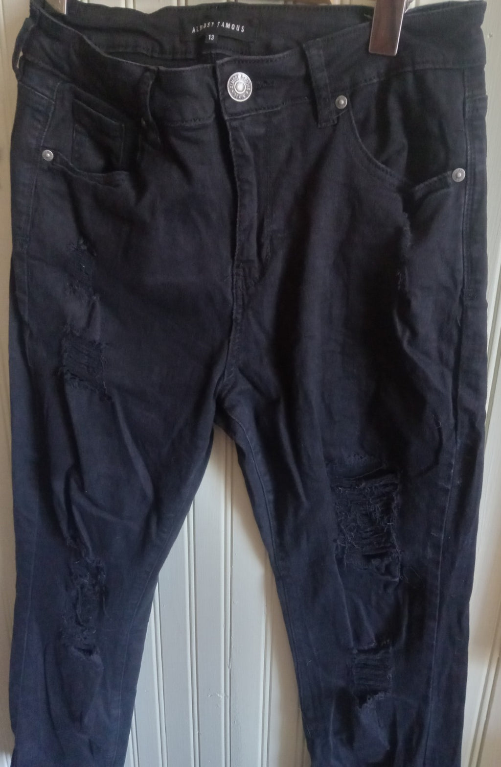 Almost Famous Distressed Skinny Jeans Black Pretorn Denim Pants Size 13 Women
