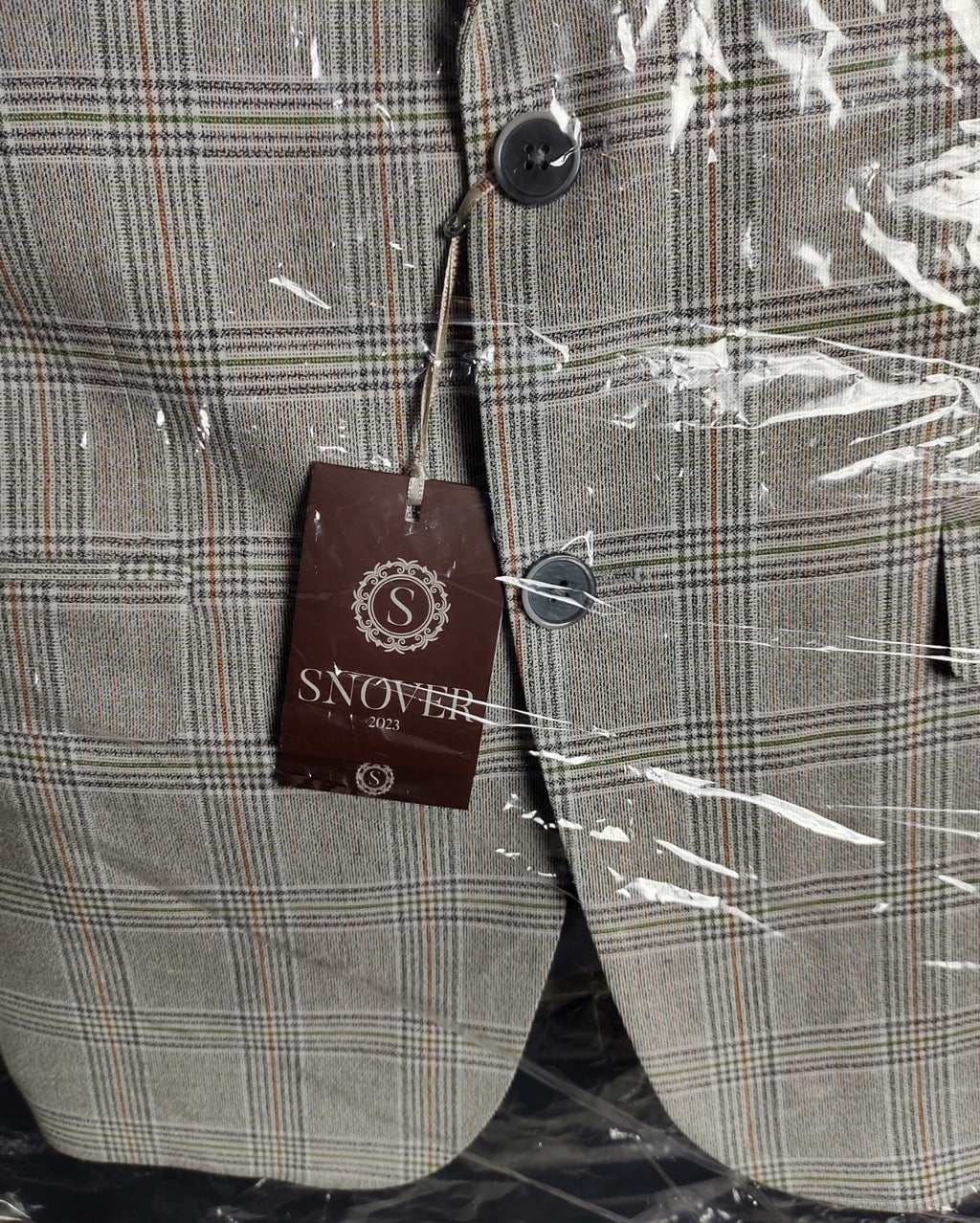 Snover Light Grey Check Blazer Men's Size 40 Modern Tailored Jacket
