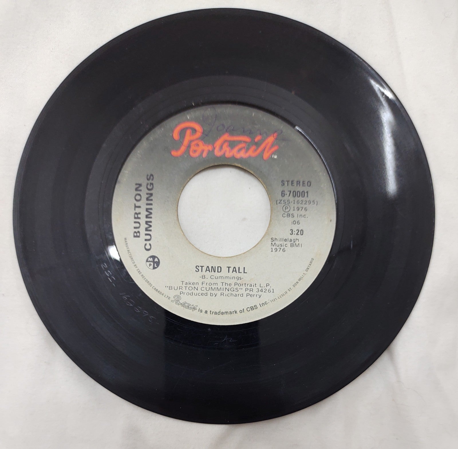 Burton Cummings – Stand Tall 7” Portrait 6-70001 Canada 1976 Guess Who