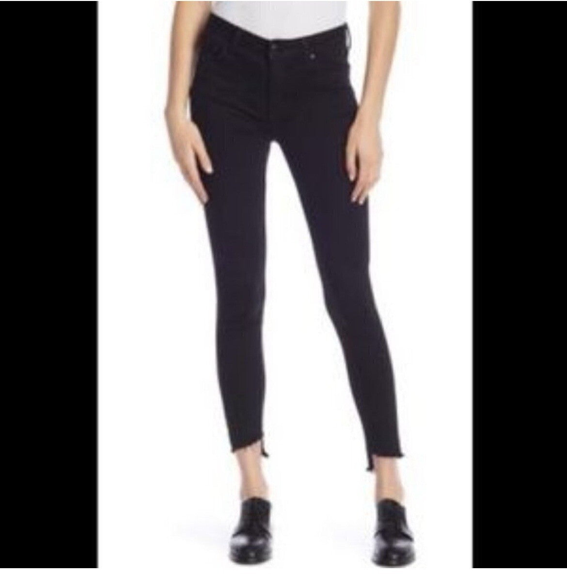 Joe's Jeans Black Skinny Ankle Denim Size 27 Raw Hem Stretch Sleek Fit