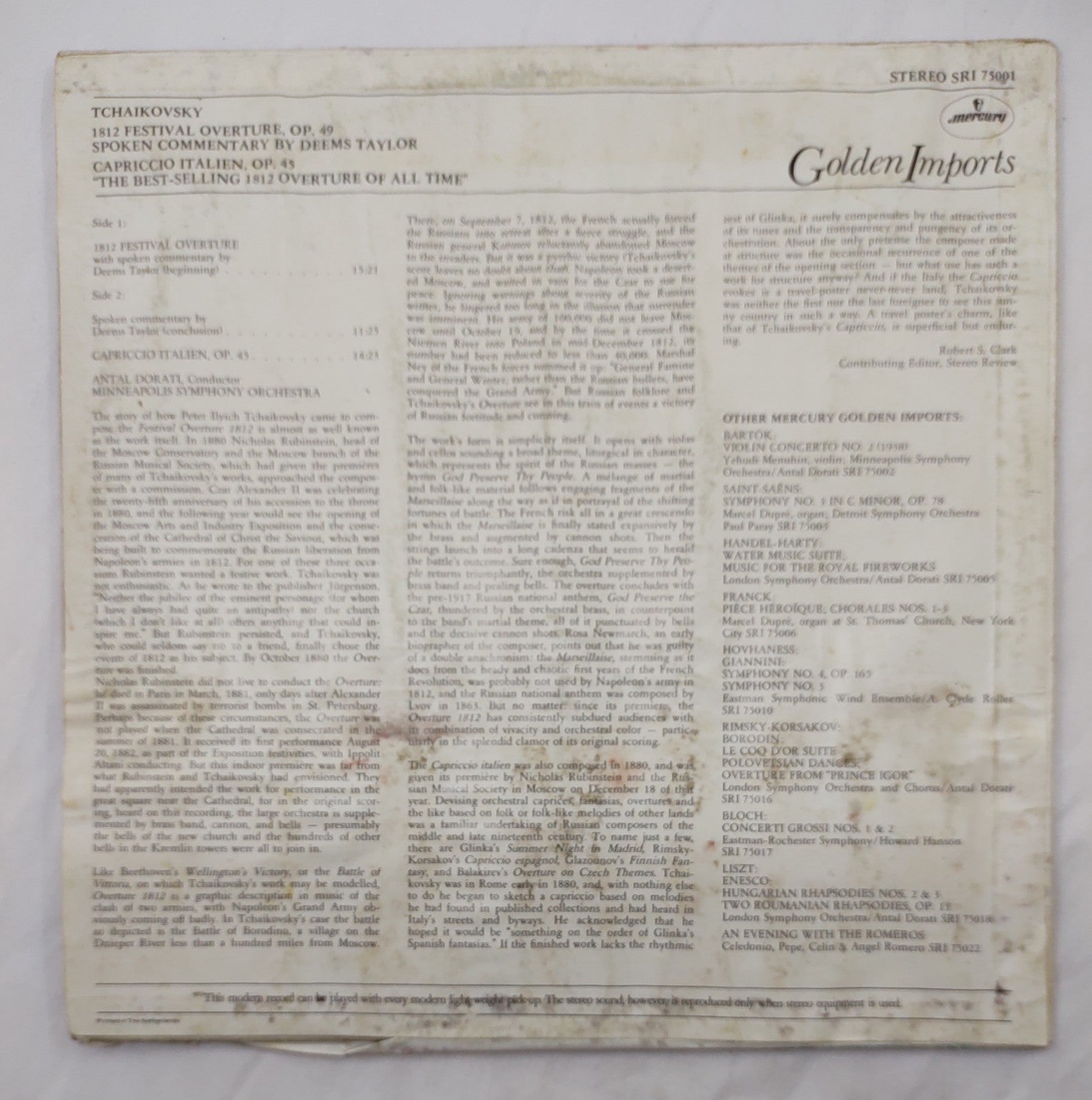 Tchaikovsky – 1812 Overture Dorati Mercury Golden Imports SRI 75001 LP