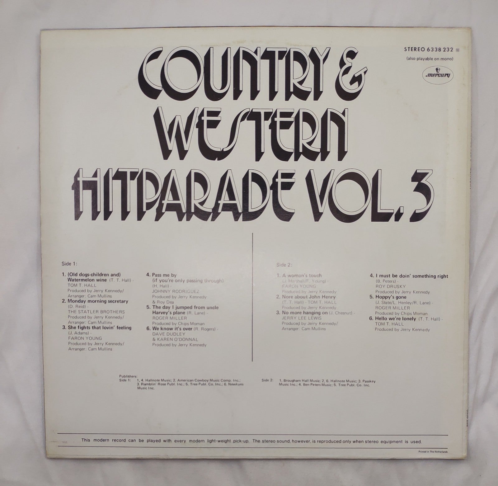 Country & Western Hit Parade Vol 3 LP 1973 Mercury 6338232 Various Artists