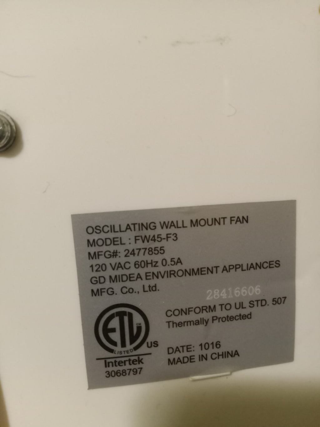 Royal Cove Wall Mount Oscillating Fan