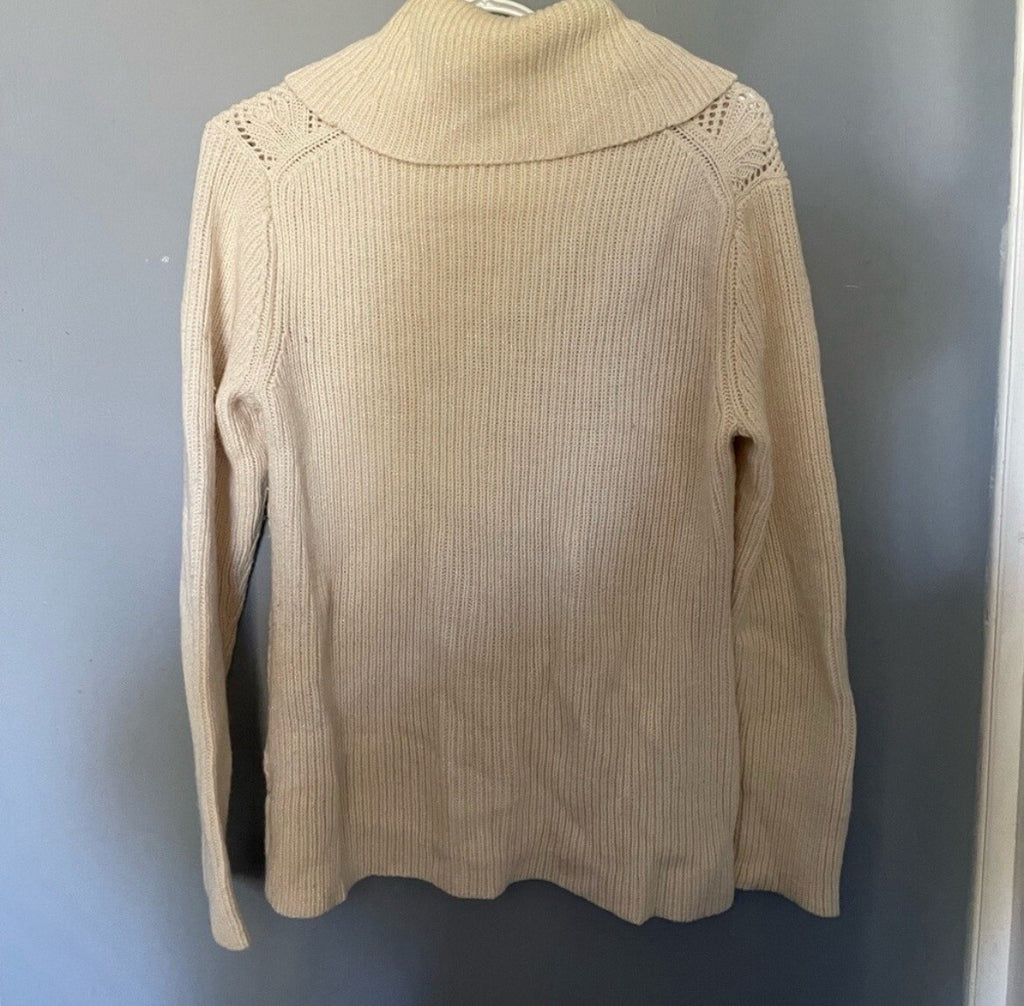 Liz Claiborne White Knit Turtleneck Sweater M Classic Winter Soft Warm