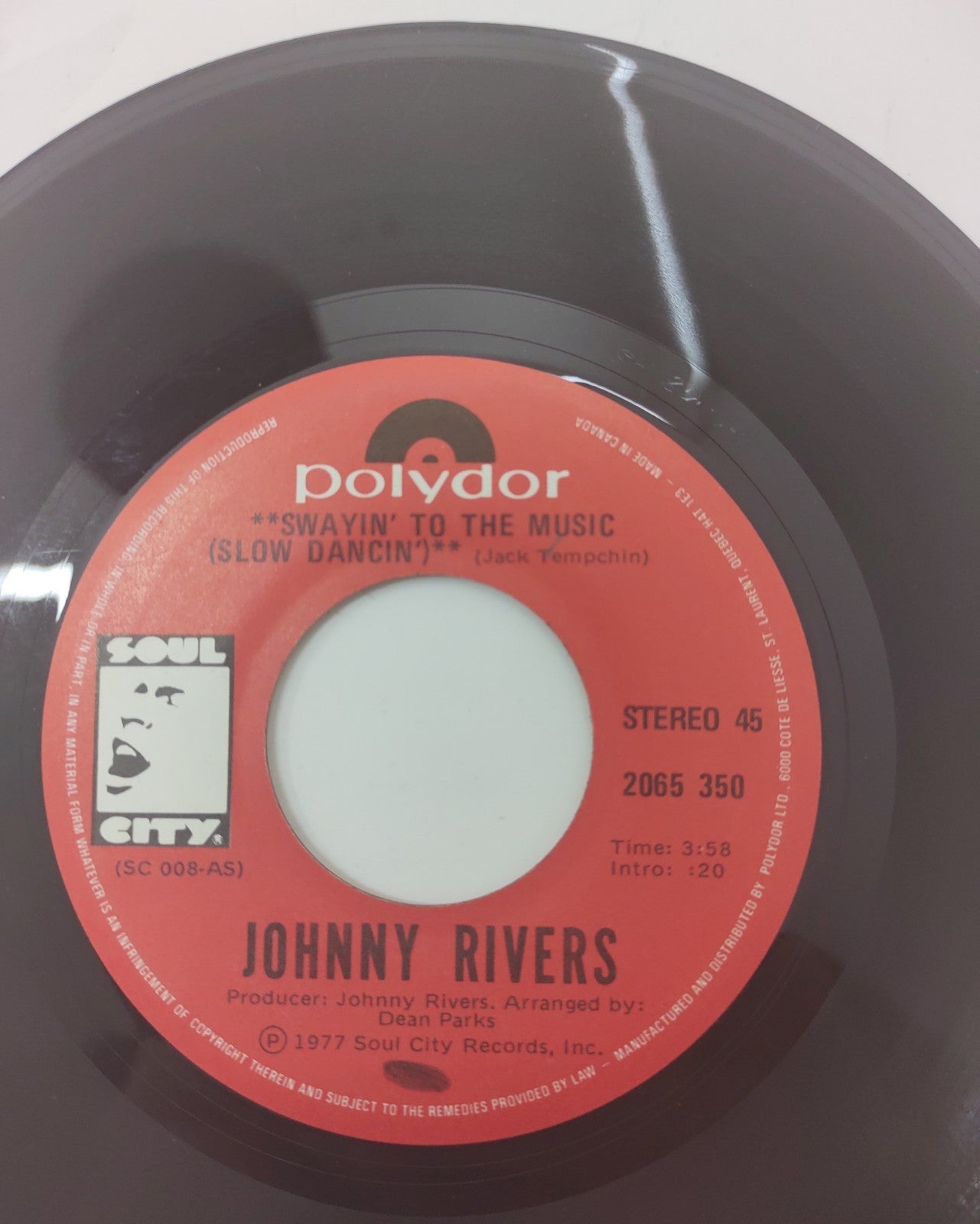 Johnny Rivers Outside Help 7" 45 RPM Vinyl Single 1977 Polydor 2065 350