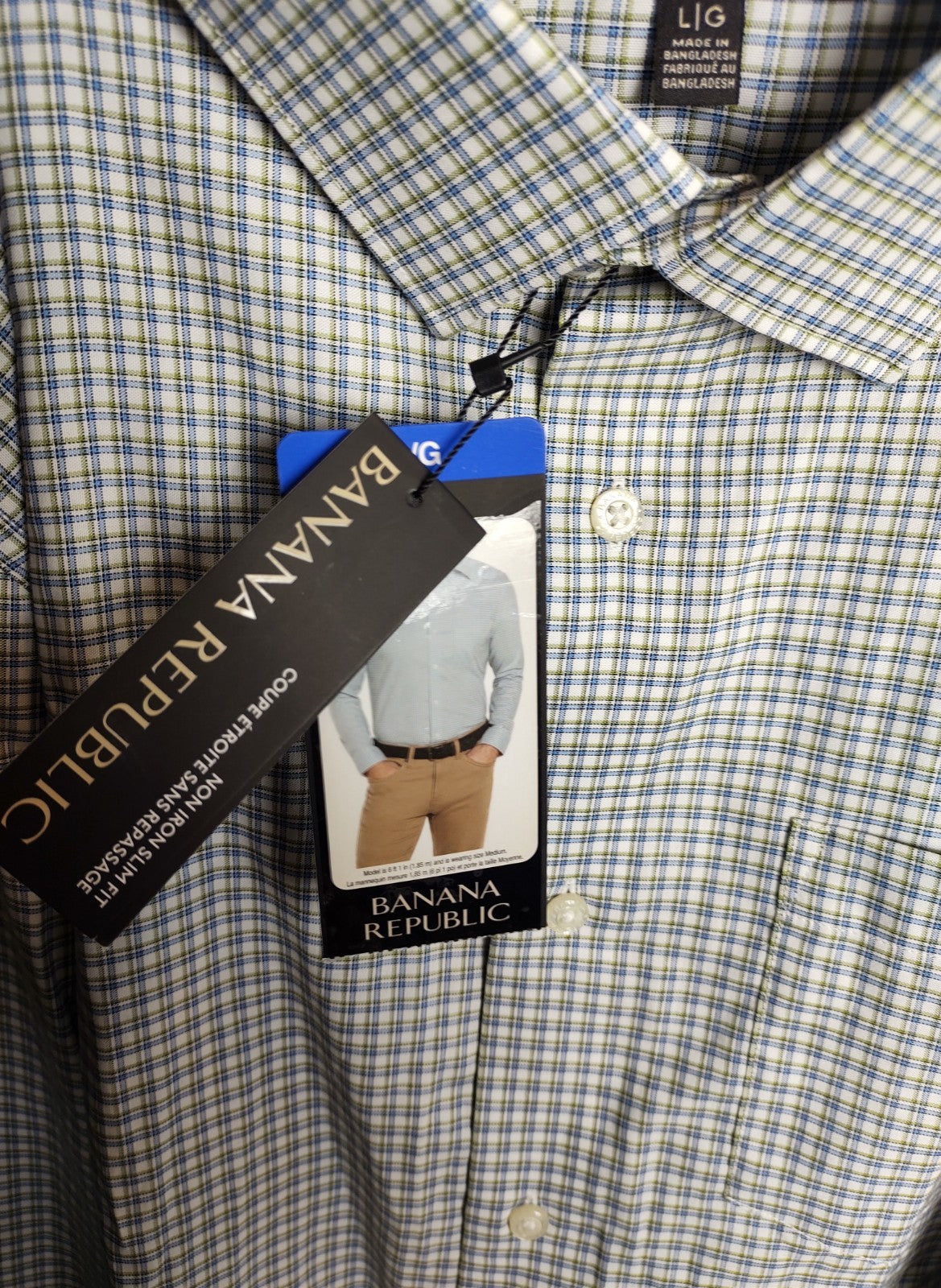Banana Republic Men’s Green Blue Check Dress Shirt Slim Fit Cotton NWT