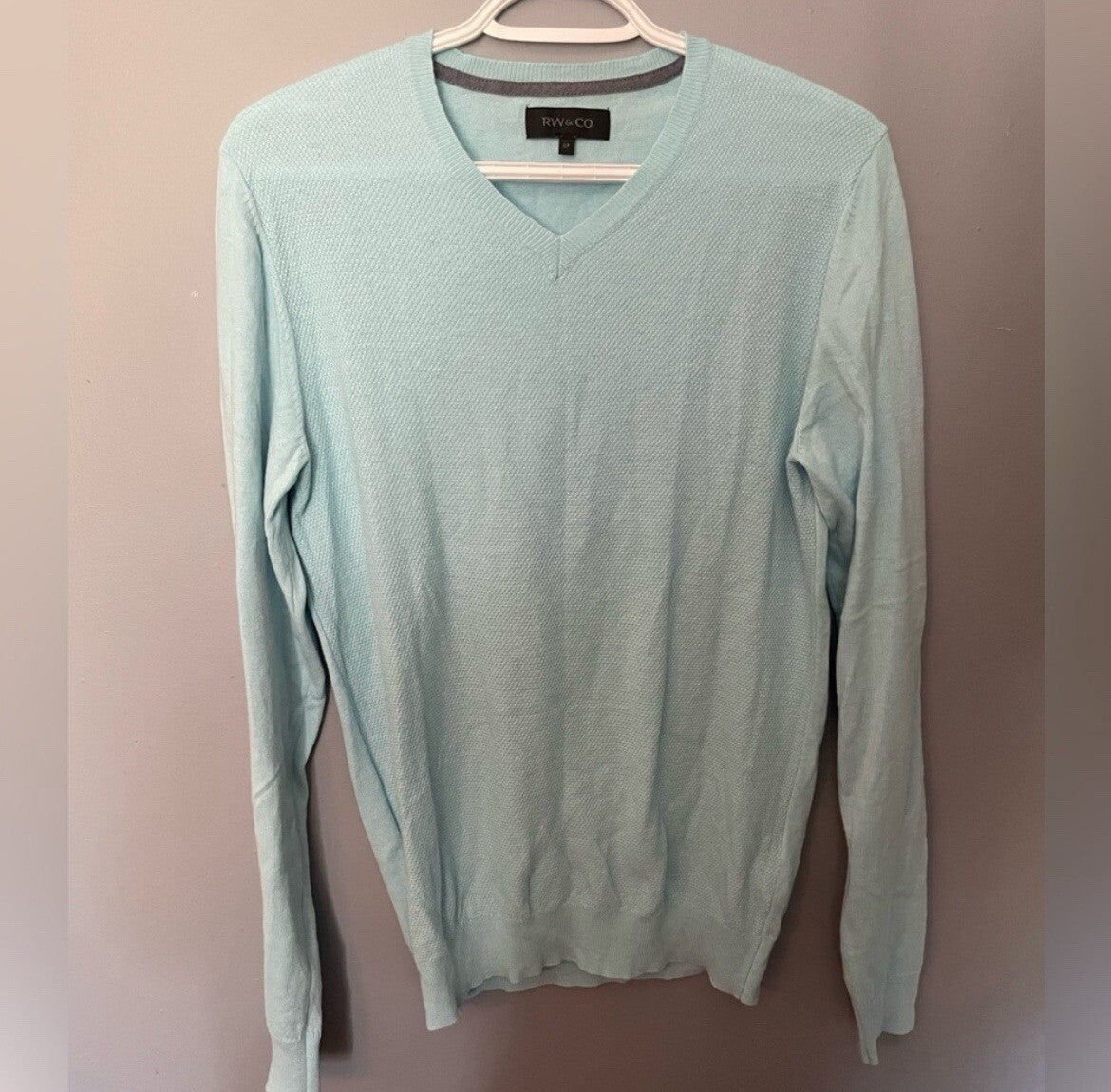 RW & Co Mint Blue V-Neck Sweater Men's Size Small Casual Knit Top