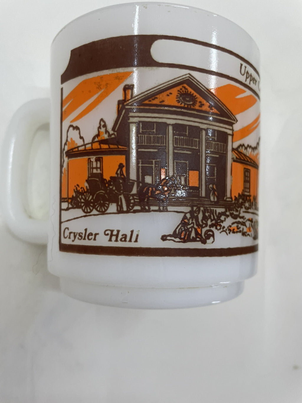 Glasbake Milk Glass Mug Upper Canada Village Souvenir Vintage White Retro