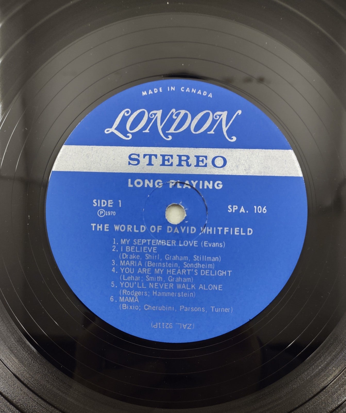David Whitfield The World Of LP London SPA-106 Stereo Canada 1970 Vocal Vinyl LP