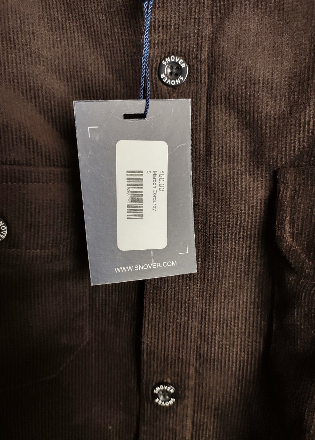 Snover Maroon Corduroy Shirt Men's Small Heavyweight Retro Casual