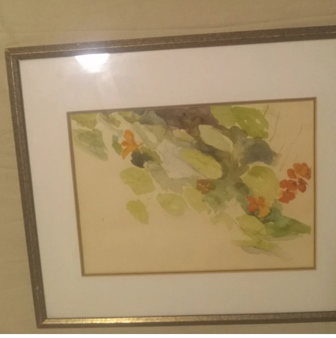 Gold Metal Framed Abstract Watercolor Painting – Elegant Wall Art Living Decor