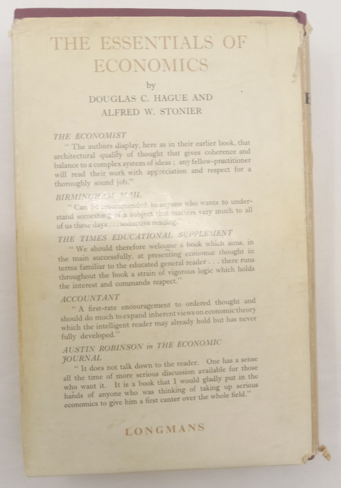 Economic Theory by Stonier & Hague – VG+ Vintage 1950s Econ Textbook