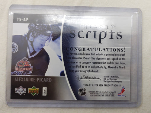 Alexandre Picard Autograph Upper Deck Trilogy Scripts NHL Blue Jackets