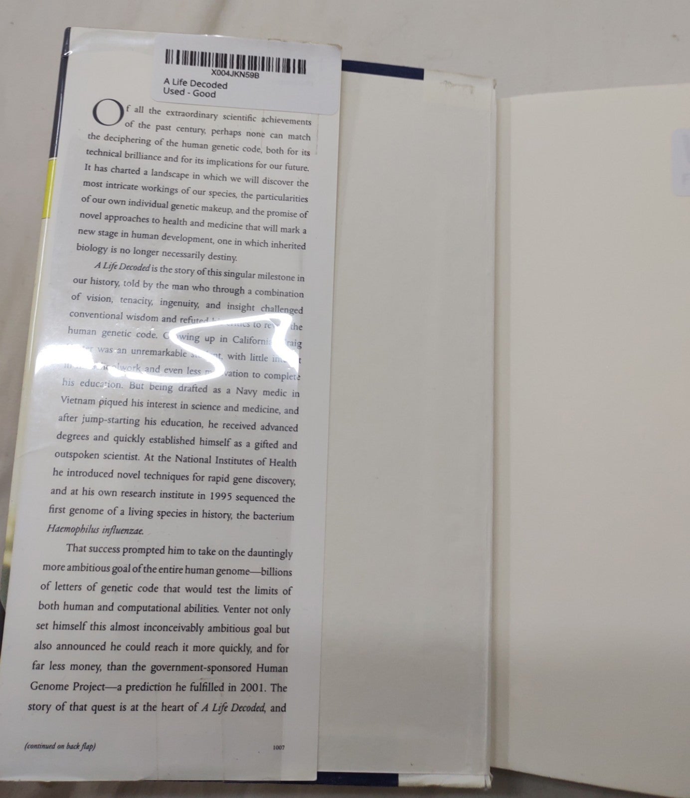 A Life Decoded – J. Craig Venter Hardcover 2007 Viking ISBN 9780670063581