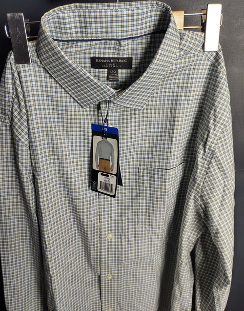 Banana Republic Men’s Green Blue Check Dress Shirt Slim Fit Cotton NWT