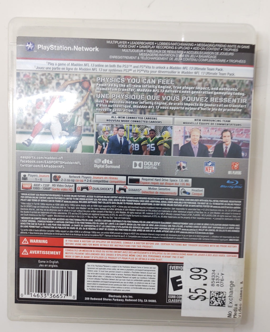 Madden NFL 13 (Sony PlayStation 3, 2012) PS3 Football Video Game