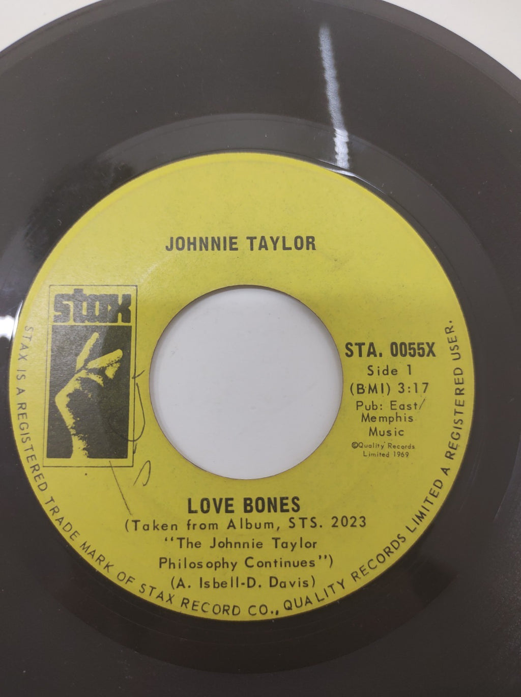 Johnnie Taylor Love Bones 7" 45 RPM Vinyl Soul Record 1969 Stax STA-0055X