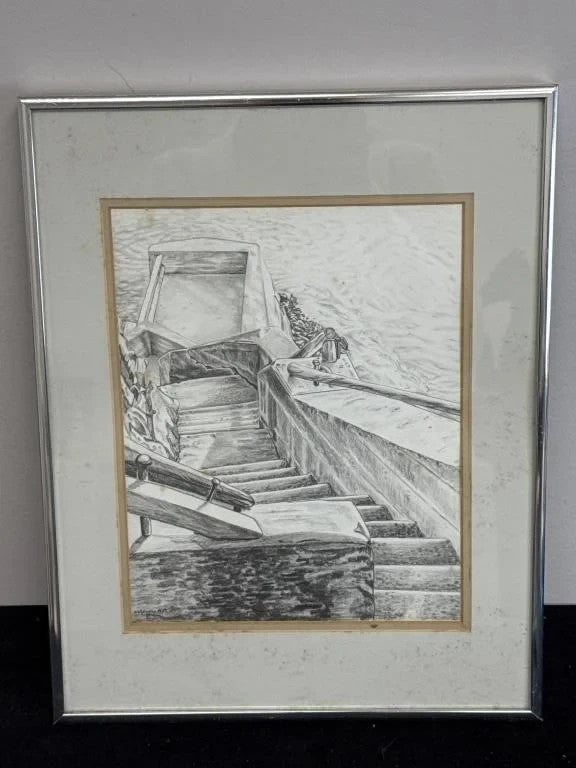 B.W. Neway 1989 Original Pencil Drawing Vintage Sketch Artwork Framed