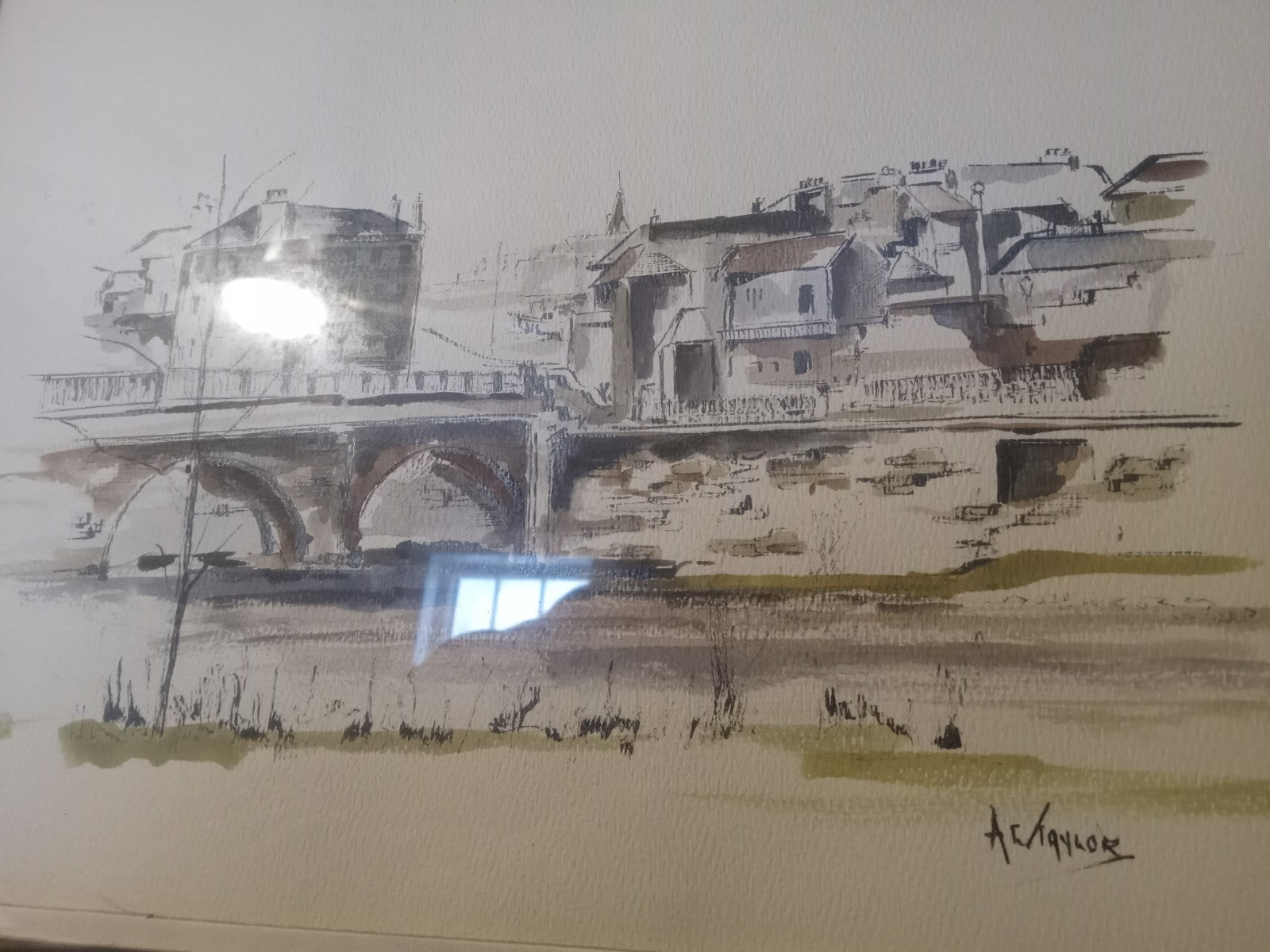 Victorian Street Watercolor Painting by Artist Chun – 17" x 15" with Frame