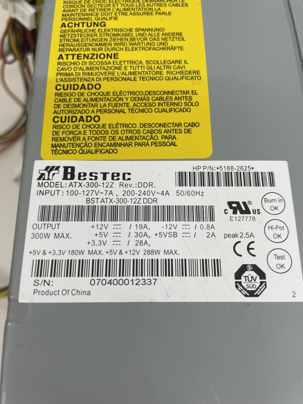 Bestec ATX‑300‑12Z Power Supply – PC PSU for Parts or Repair, 300W ATX