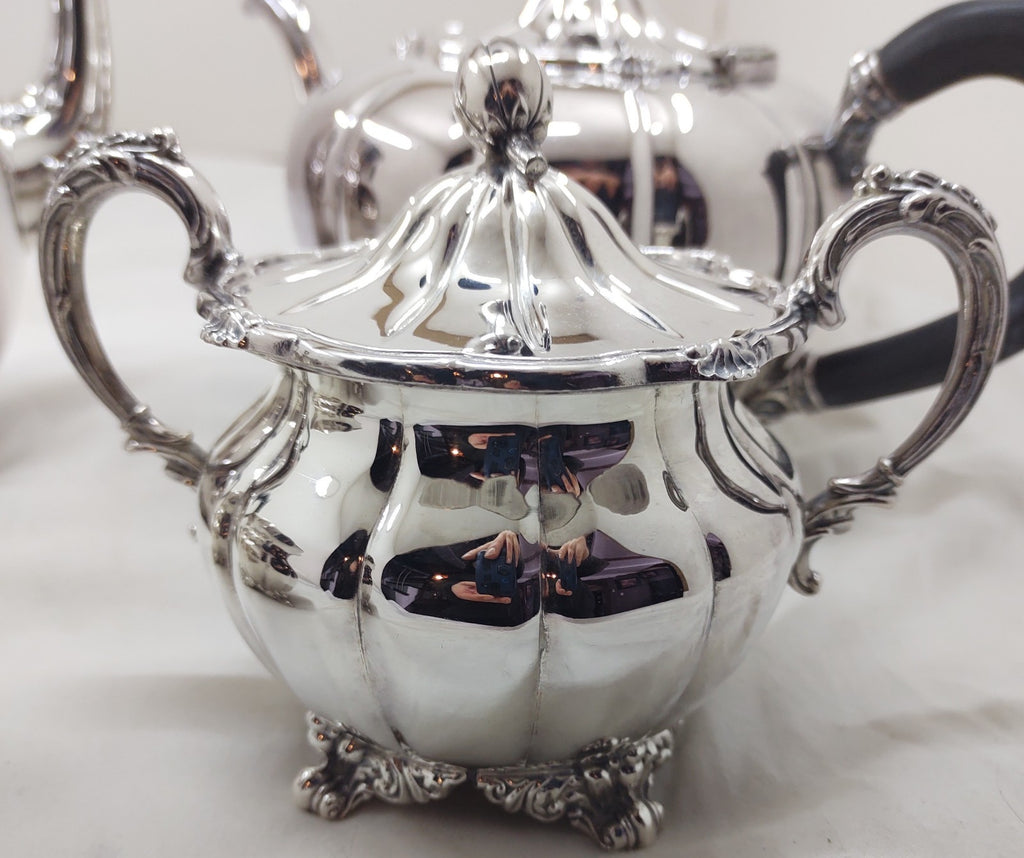 1847 Rogers Bros EP on Copper Victorian Silverplate Tea & Coffee Set Ornate