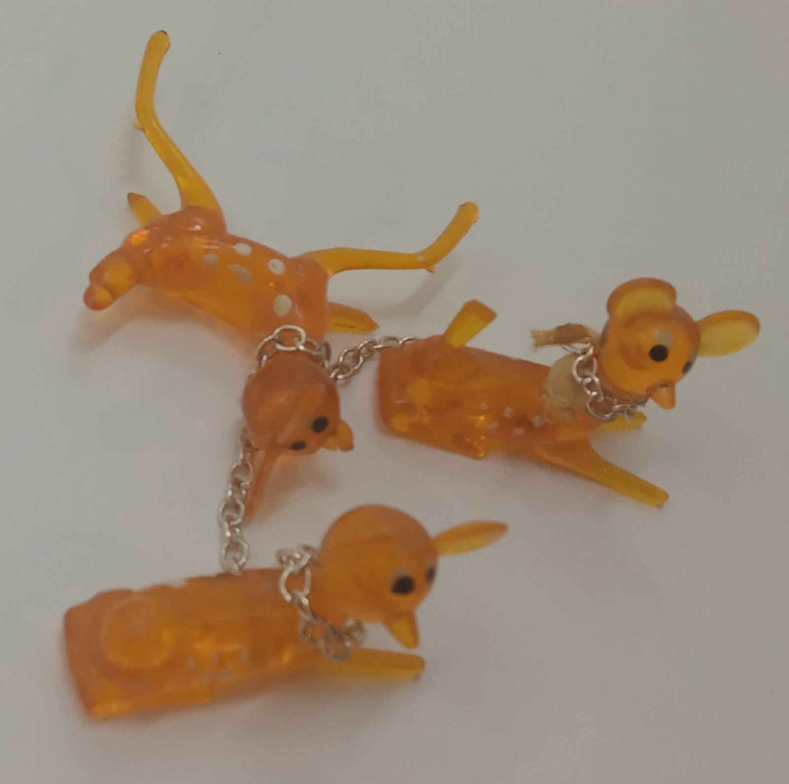 1970s Orange Lucite Deer Figurine Polka Dot Chain Retro Kitsch Damaged