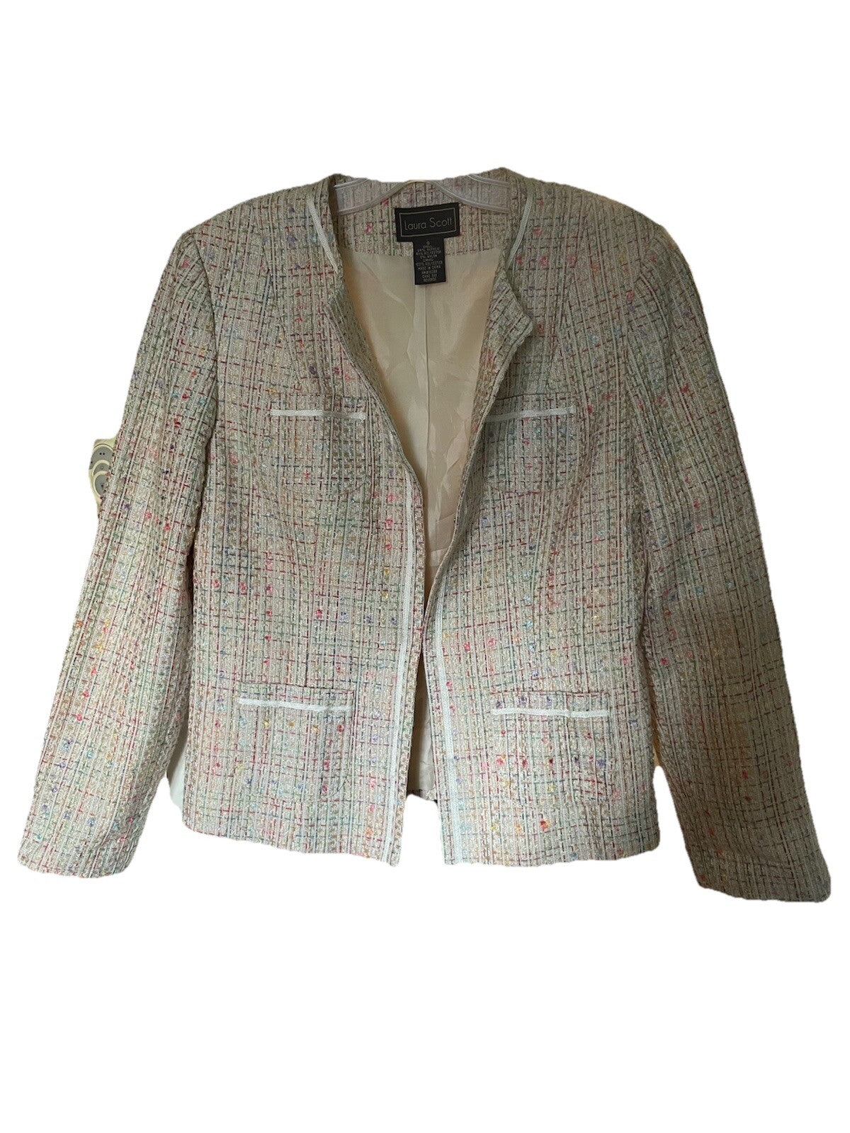 Vintage Laura Scott Pastel Tweed Spring Blazer Women's Size 8 Jacket