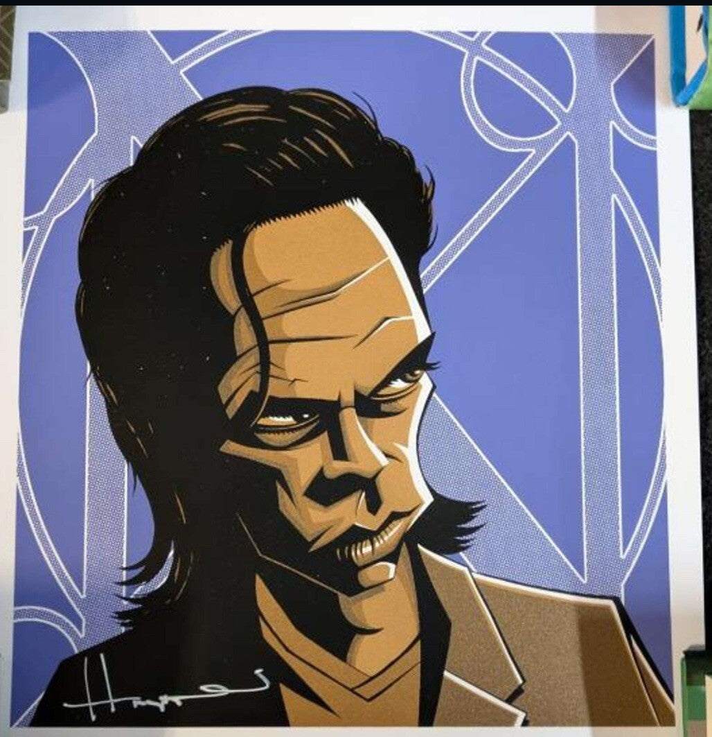 Justin Hampton “Nick Cave Caricature” Signed Art Print 7″×7″ Signed Collectible