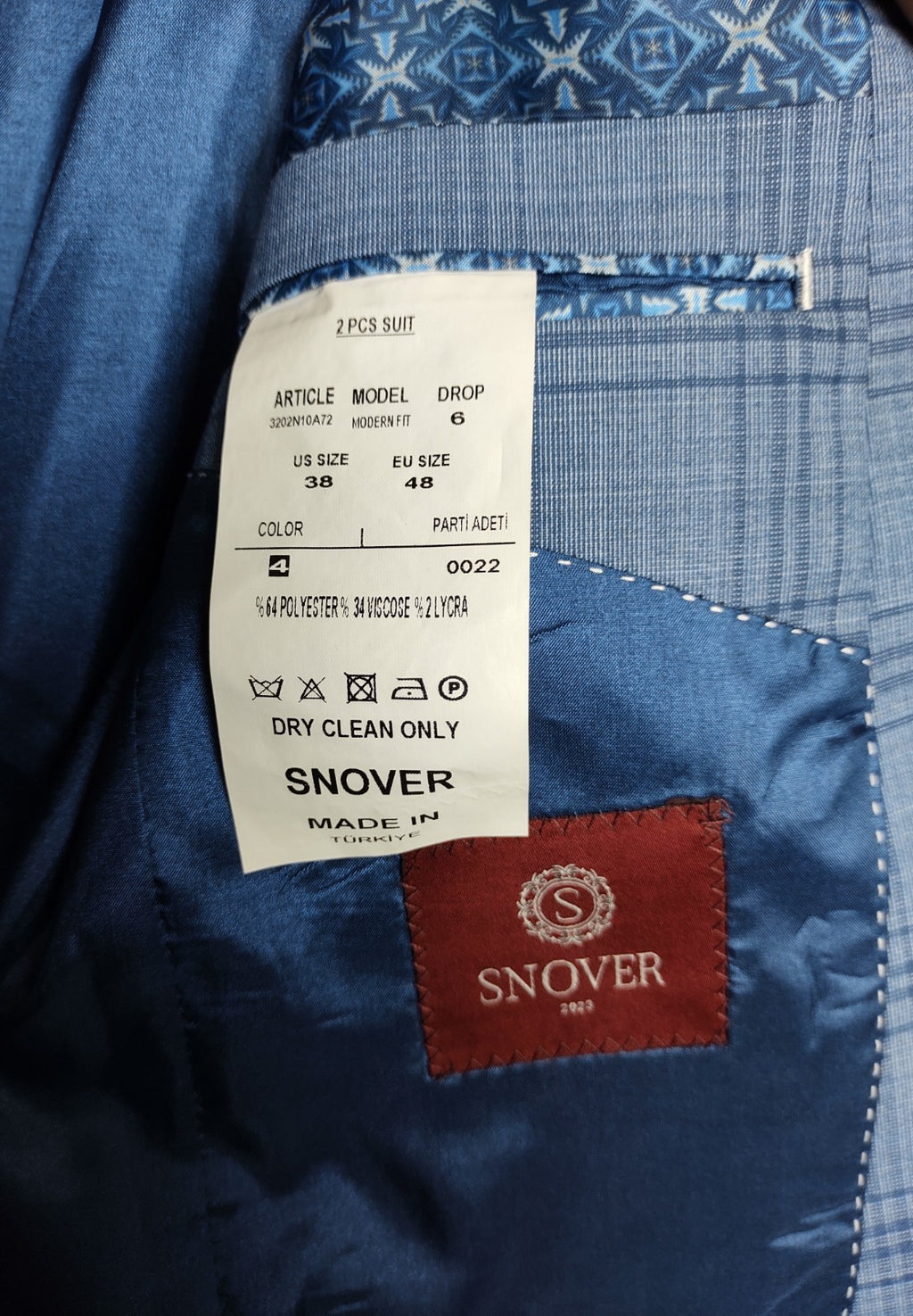 Snover Light Blue Check Blazer Men's Size 38 Business Formal Jacket