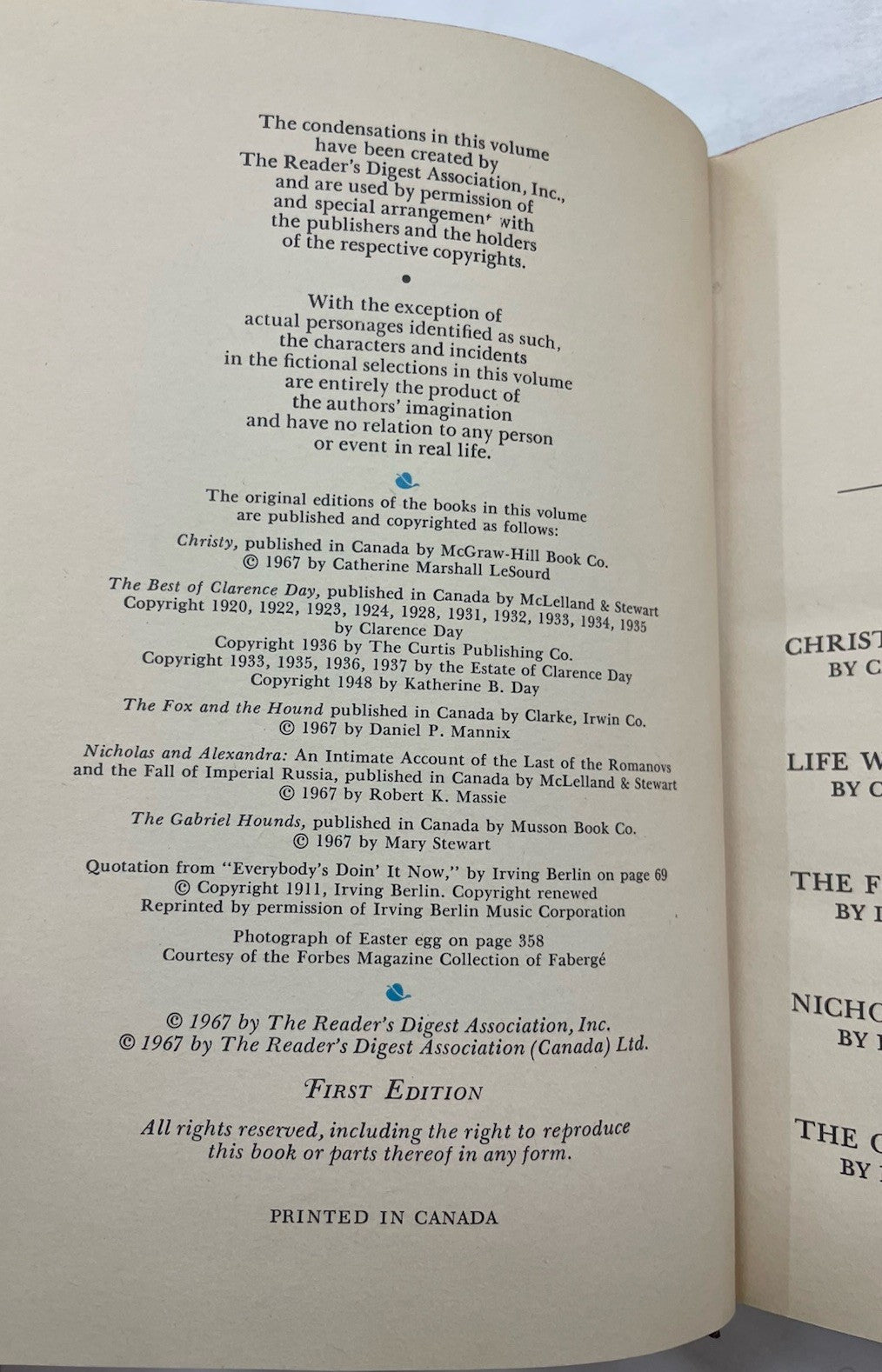 RD Condensed Books 1st Edition  With Slipcover Hardcover 1967 W/ Synopsis Insert