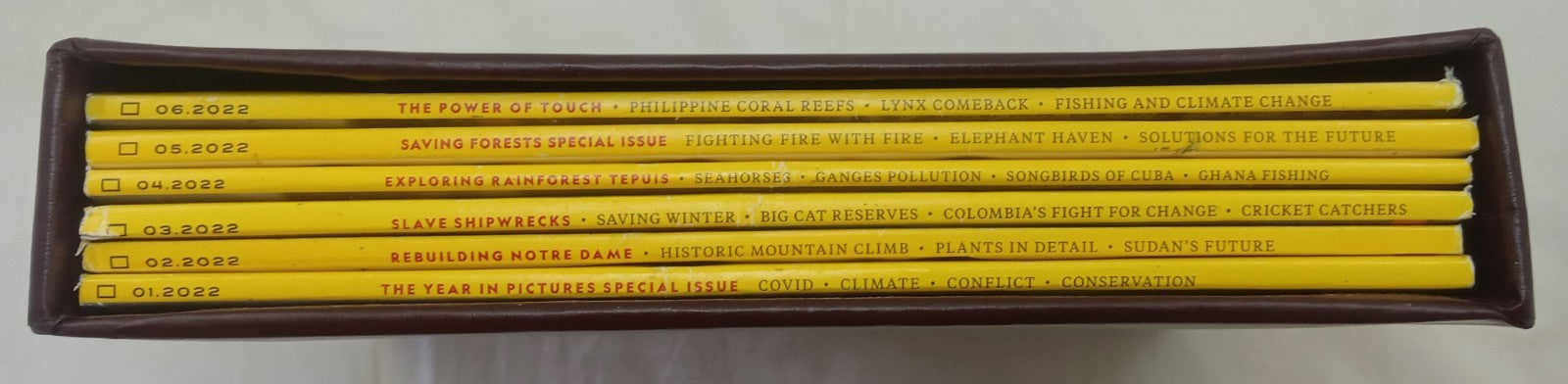 National Geographic Jan–June 2022 | 6 VG+ Mags | Faux Leather Slipcase