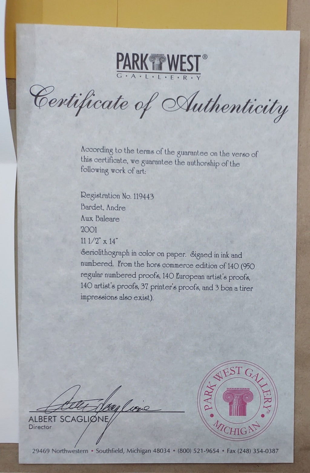 André Bardet Aux Baleares HC 10/140 Hand Signed Seriolithograph Framed