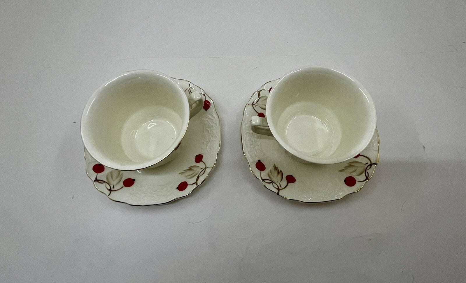 Myott Cherry Ripe Bone China Teacup & Saucer Set of 2 England Rose Floral