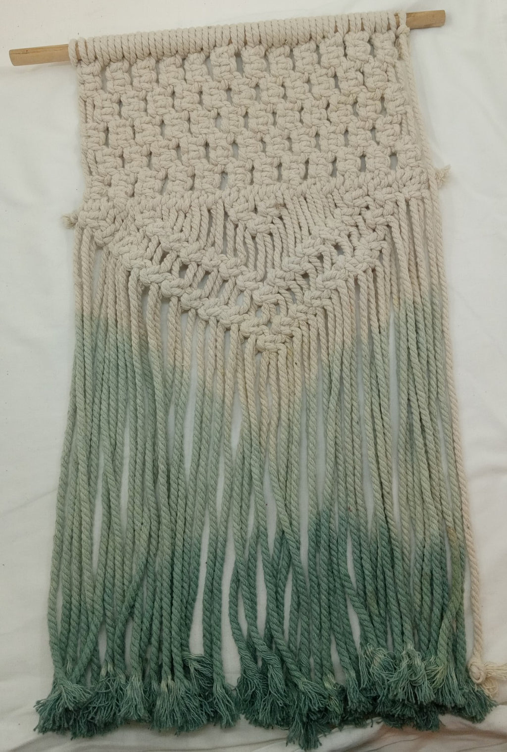 Macrame Ombré Teal And Cream Hanging Wall Art Bohemian