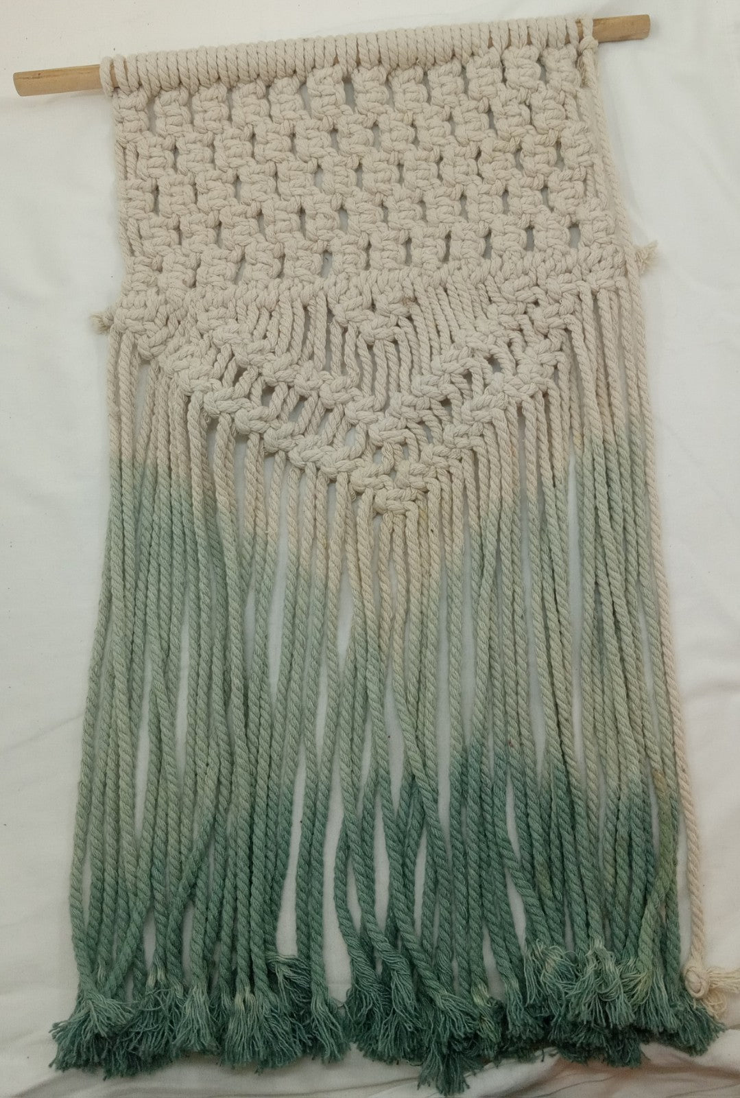 Macrame Ombré Teal And Cream Hanging Wall Art Bohemian