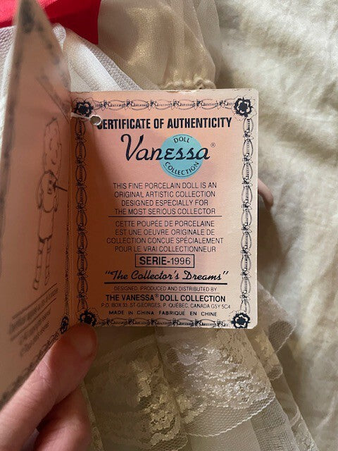 Vanessa Collection Porcelain Doll White Lace Dress Collectible Figurine