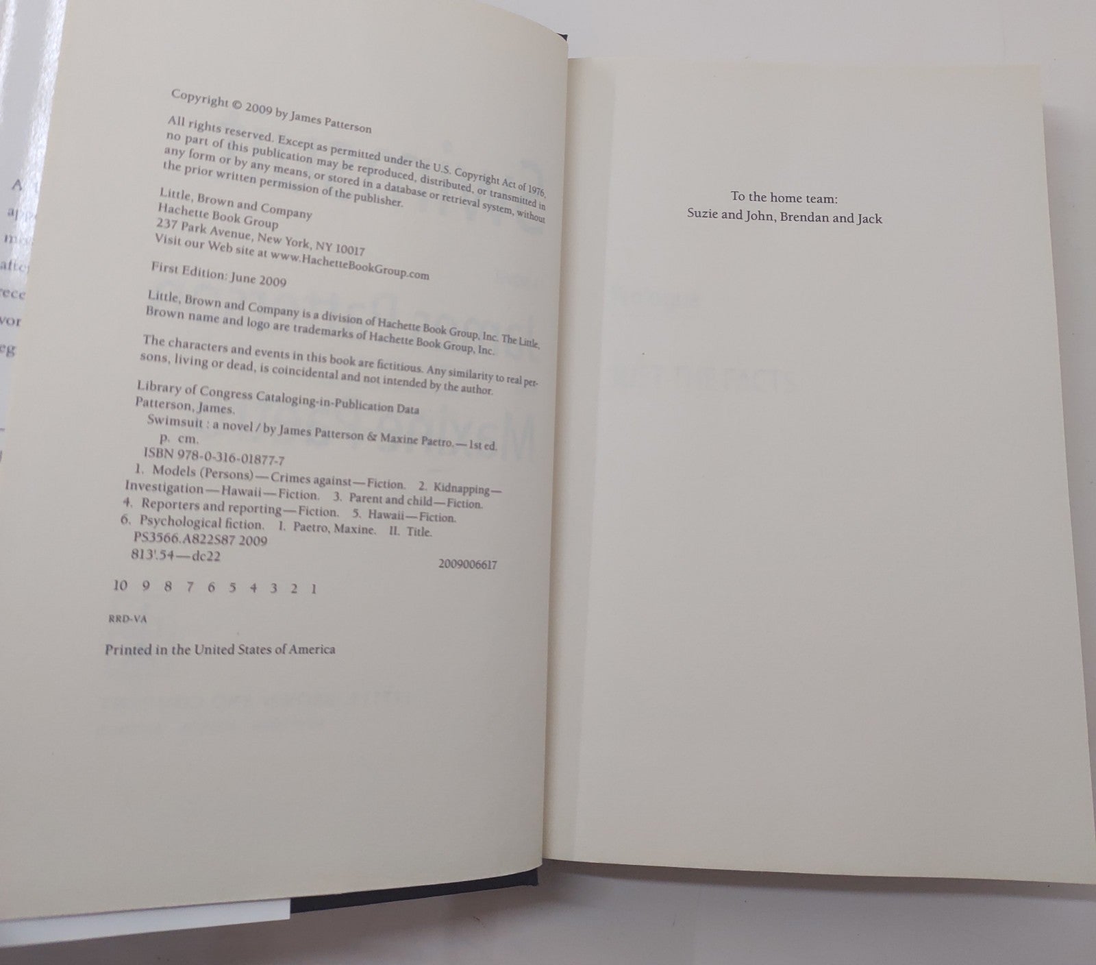 James Patterson Swimsuit 2009 Hardcover Thriller Novel by Patterson & Paetro