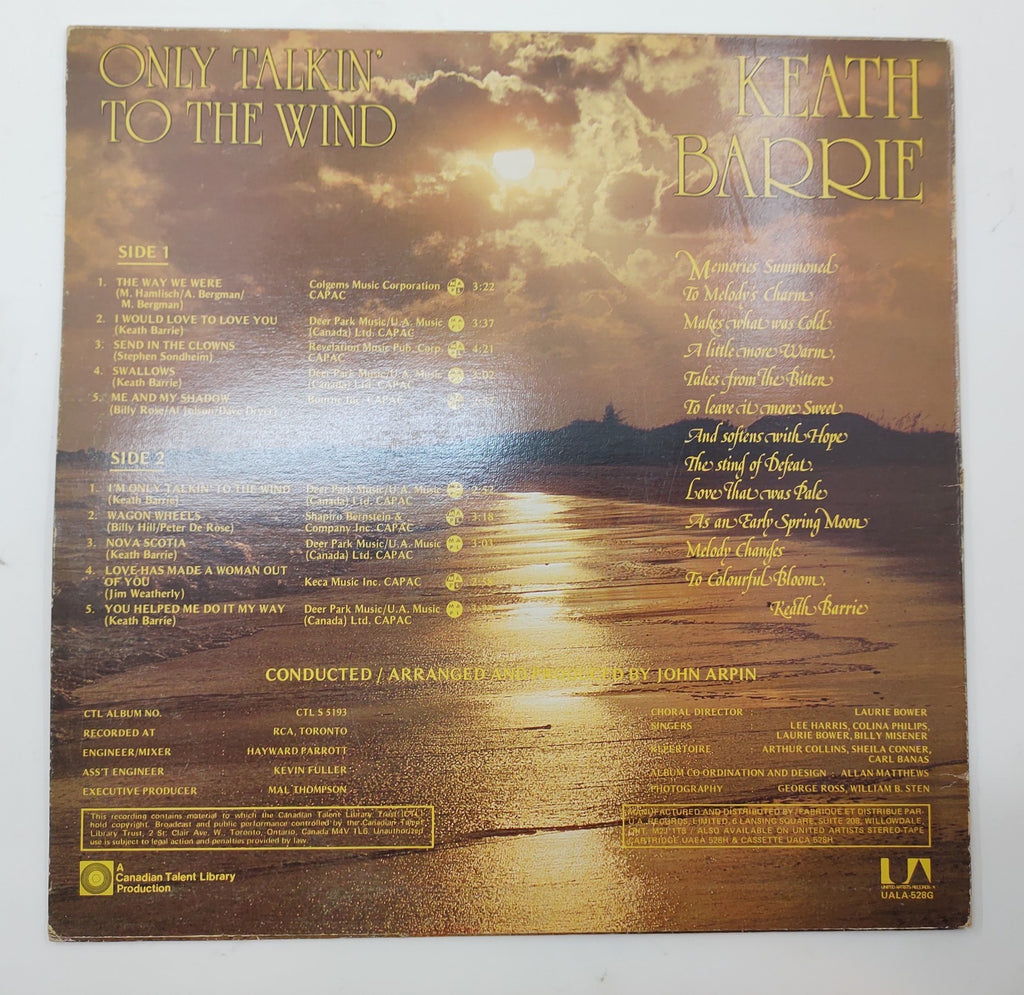 Keath Barrie – Only Talkin’ to the Wind (1975) Vinyl LP United Artists Folk