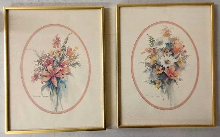 Set of Vintage Floral Prints in Gold Metal Frames – Wall Décor Home Wall Decor