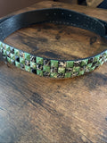 Black Faux Leather Studded Belt Green Black Studs Urban Streetwear Adjustable