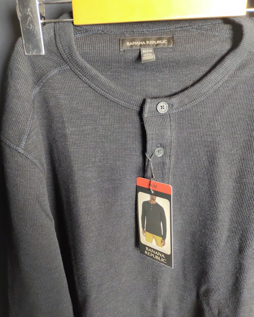 Banana Republic Men’s Black Long Sleeve Henley Shirt Cotton Casual NWT