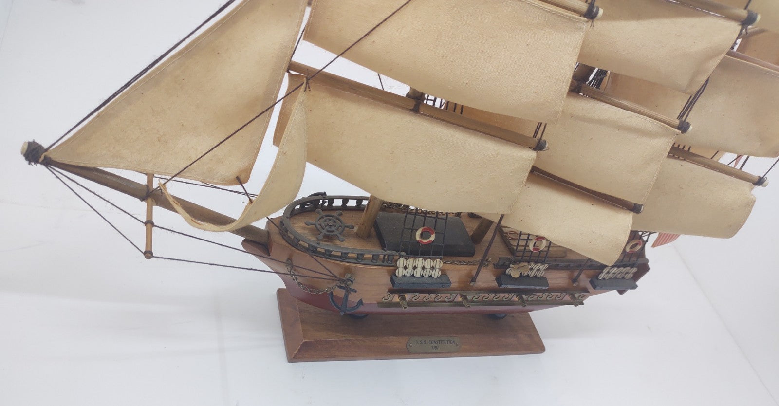 Vintage Wooden USS Constitution Ship Model Nautical Decor Sailing Warship