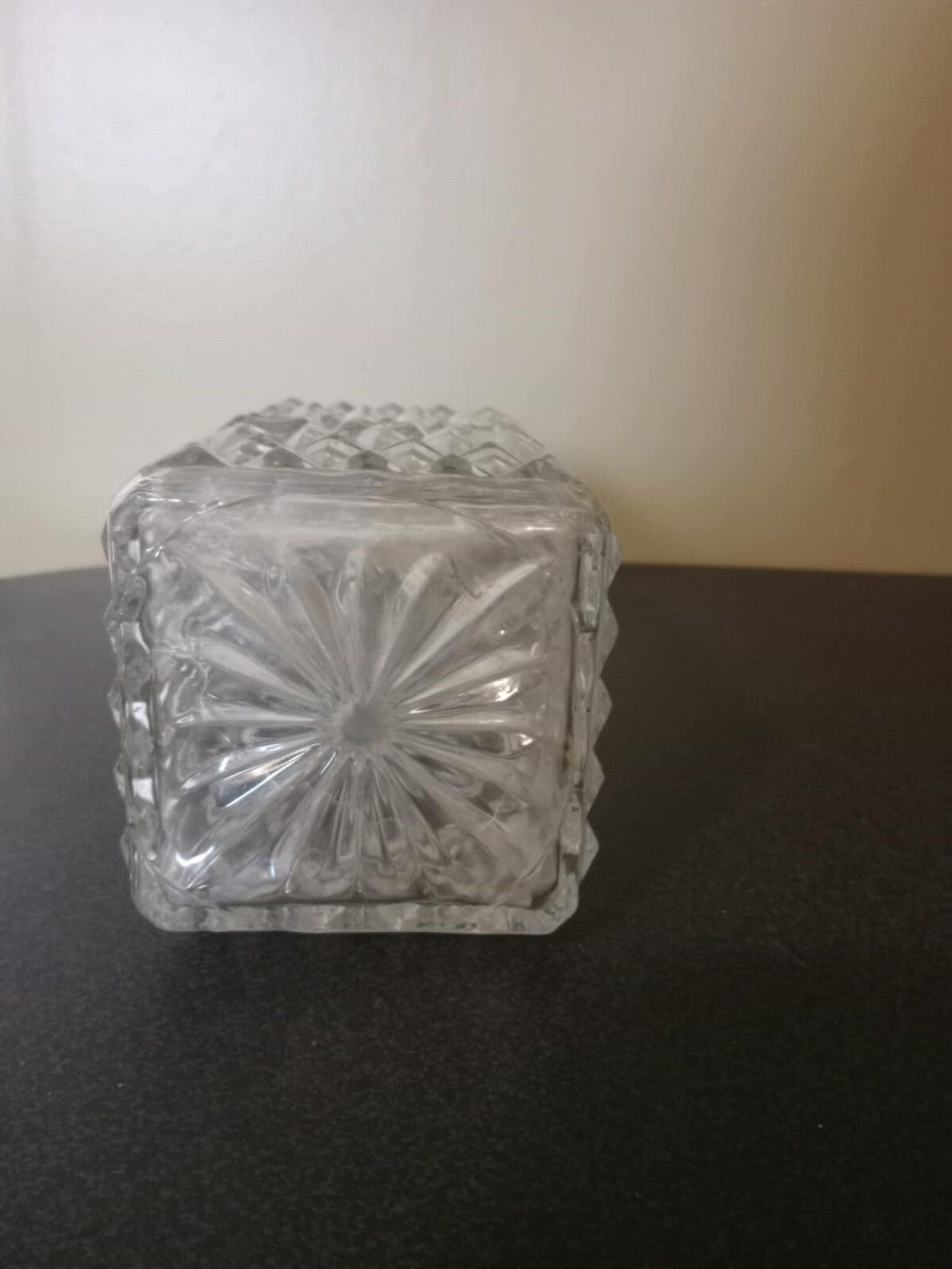 Square Decorative Pressed Glass Liquor Decanter – Heavy Vintage Bottle