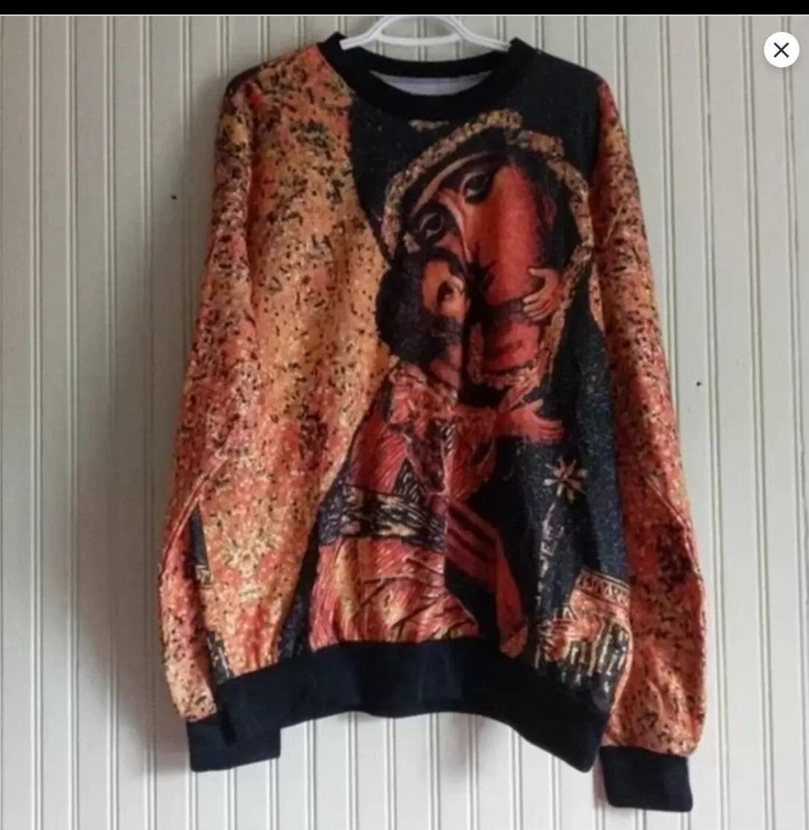 Men’s Pullover Sweatshirt with Religious Woman & Child Graphic Print