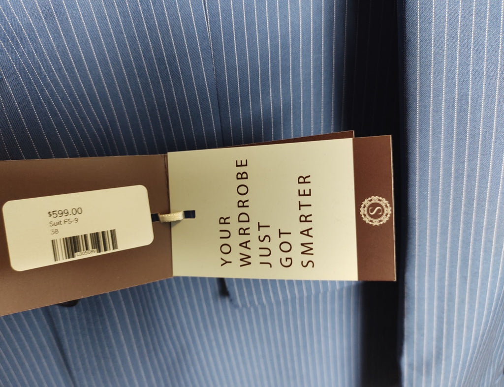 Snover Blue Pinstripe Suit Men's 38 Jacket/34W Pants 2-Pc Sharp Fit