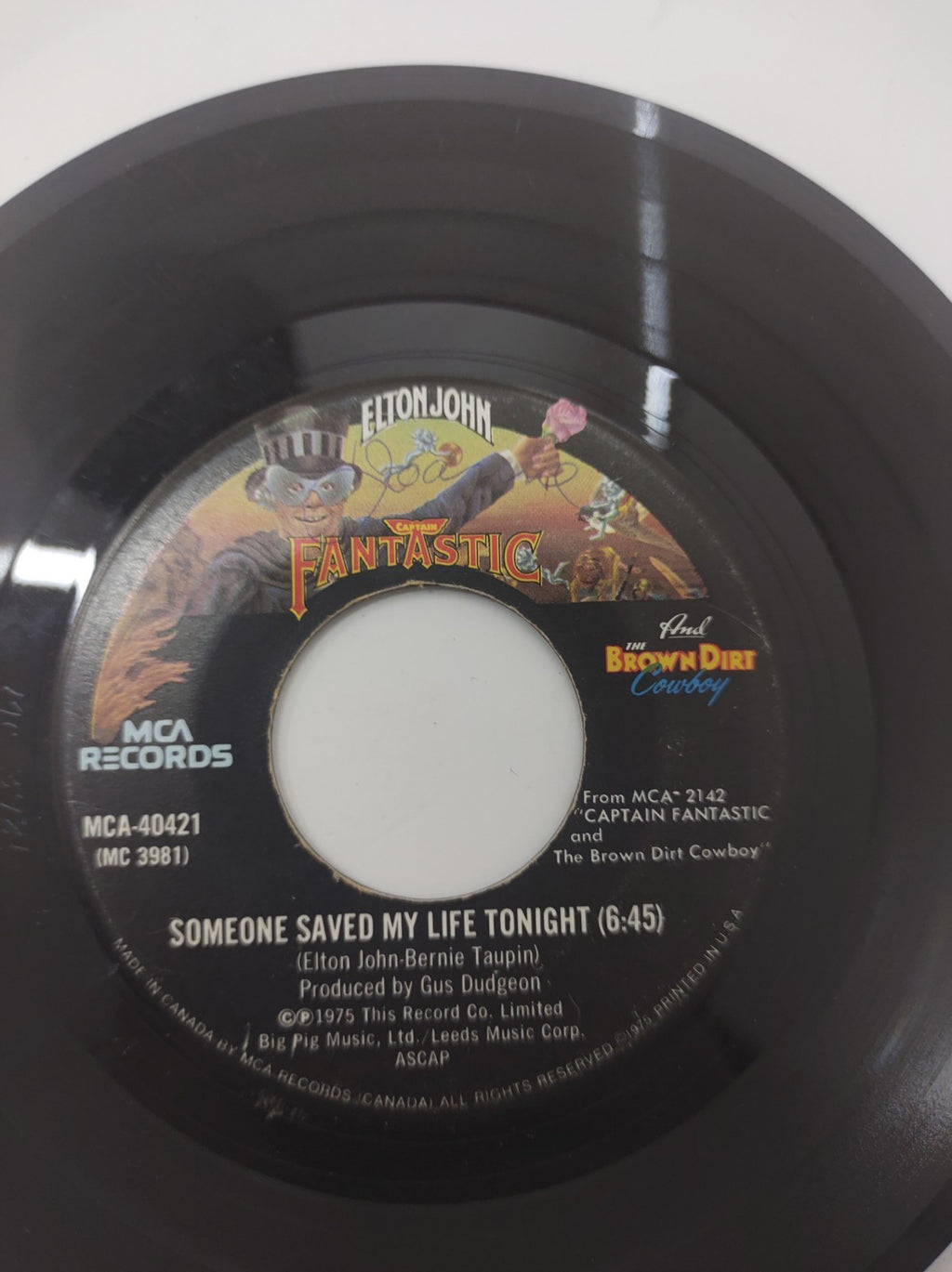 Elton John Someone Saved My Life Tonight 7" 45 Vinyl 1975 Canada MCA-40421