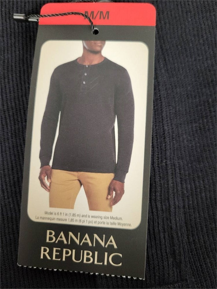 Banana Republic Men’s Black Long Sleeve Henley Shirt Cotton Casual NWT