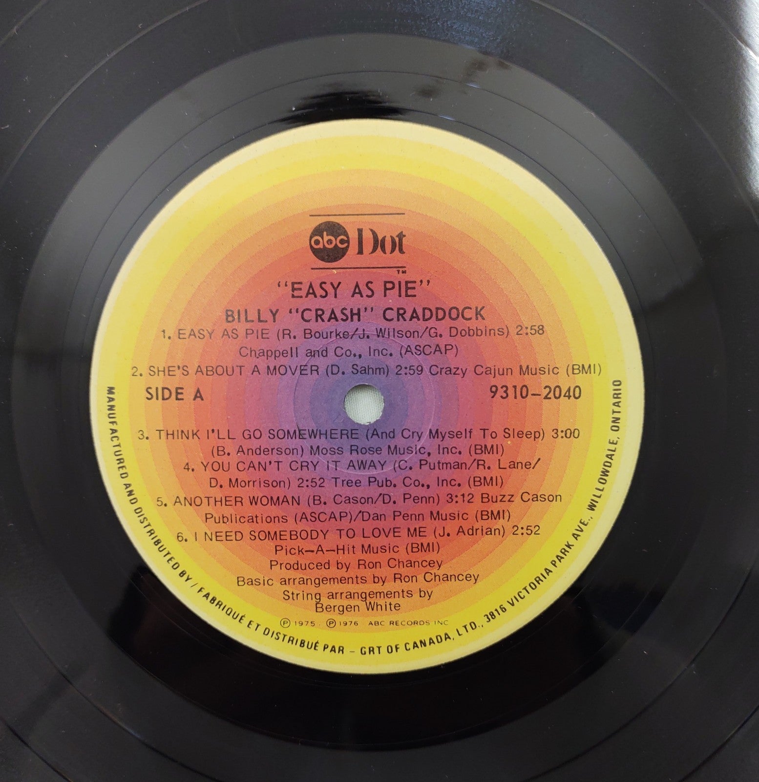 Billy “Crash” Craddock - Easy As Pie LP ABC Dot 9310-2040 Canada 1976