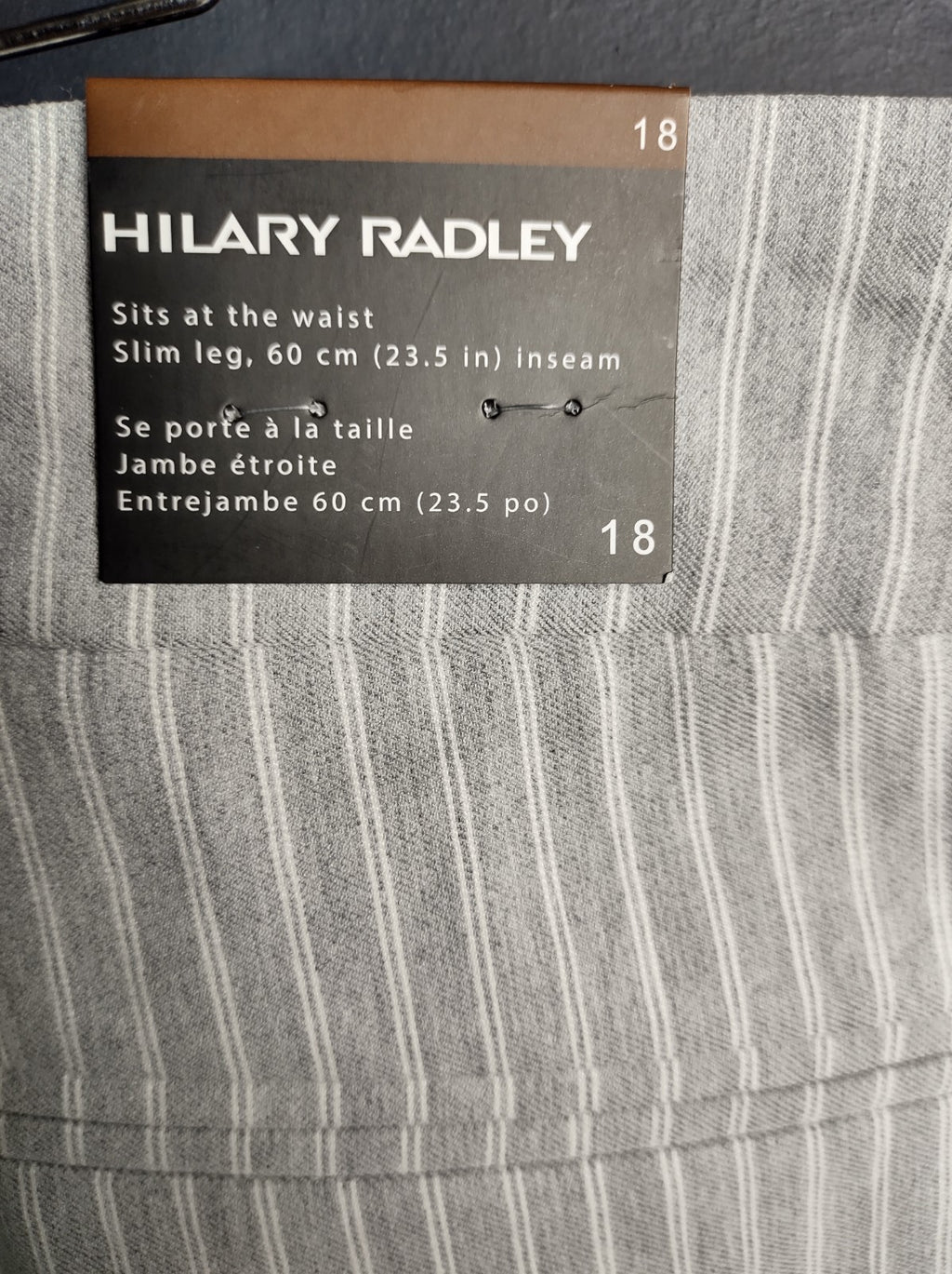 Hilary Radley Crop Pants Size 18 Grey White Stripe Stretch Comfort Waist NWT