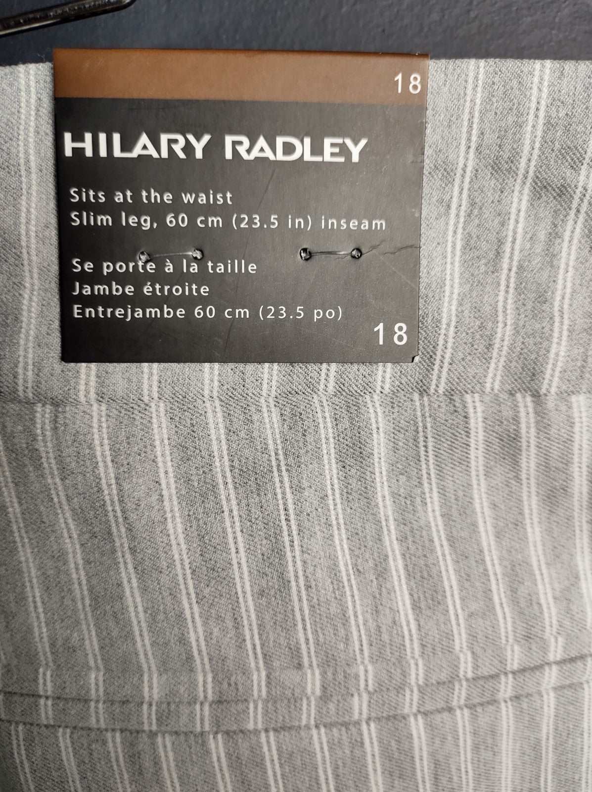 Hilary Radley Crop Pants Size 18 Grey White Stripe Stretch Comfort Waist NWT